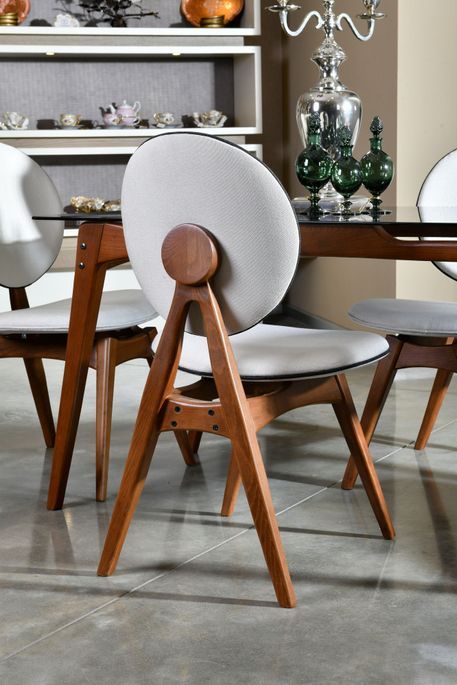 Ensemble table à manger bois de noyer et verre trempé noir et 4 chaises Karny 160 cm - Photo n°4