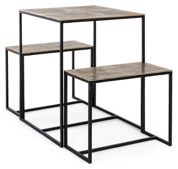 Ensemble table avec 2 tabouret en acier noir et doré Amina - Photo n°1
