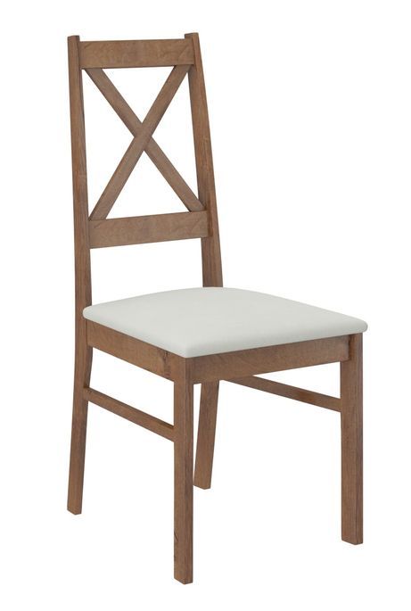 Ensemble table carrée 80/80 cm et 4 chaises en bois marron et tissu beige clair Opka - Photo n°4