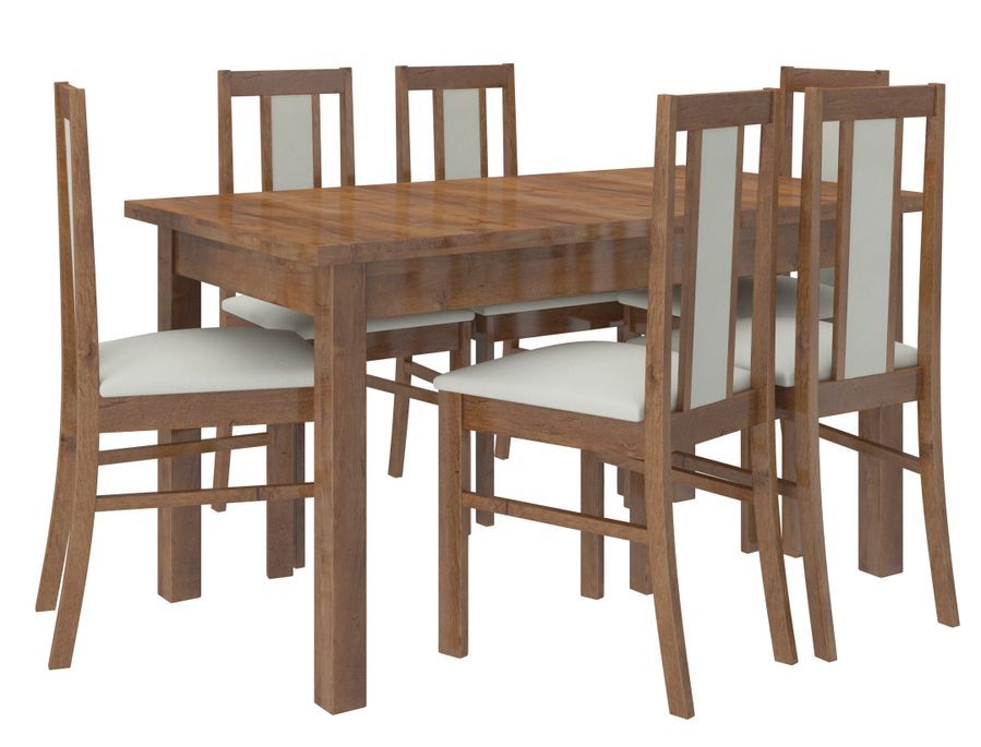 Ensemble table extensible 140/180 cm et 6 chaises en bois marron et tissu beige clair Louiza - Photo n°1