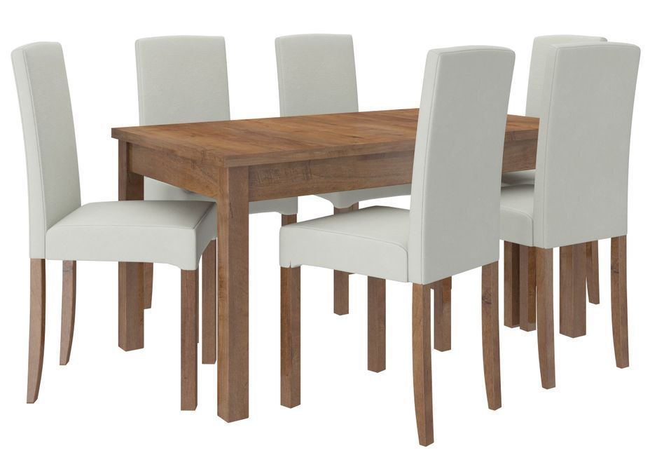 Ensemble table extensible 140/180 cm et 6 chaises en bois marron et tissu beige clair Zakria - Photo n°1