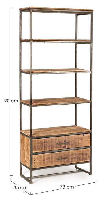 Etagère 4 niveaux 2 tiroirs acacia et acier Emete L 73 cm - Photo n°3