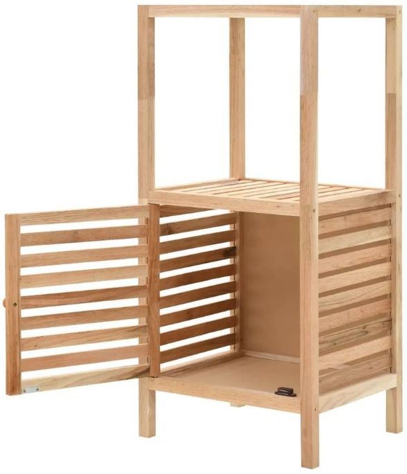 Etagère de rangement 1 porte 2 plateaux noyer massif clair Lenny - Photo n°4