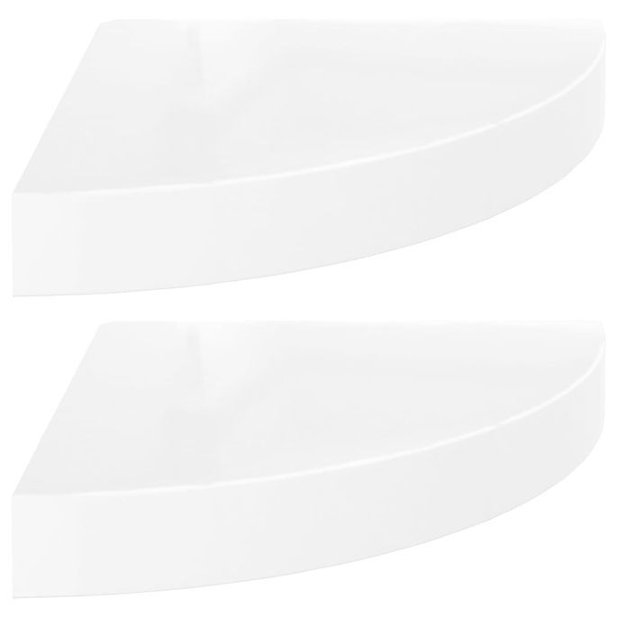 Étagères d'angle flottantes 2pcs Blanc brillant 25x25x3,8cm MDF - Photo n°2