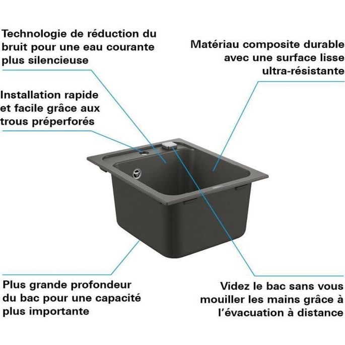 Evier a encastrer en pierre - minéraux GROHE - K700 - 40 x 50 x 20 cm - Gris anthracite - Photo n°4