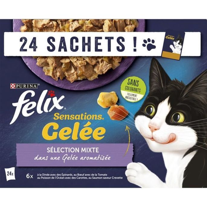 Felix Sensations En Gelee Viandes Poissons 24 X 85 G Sachets Fraicheur Pour Chat Adulte Lestendances Fr