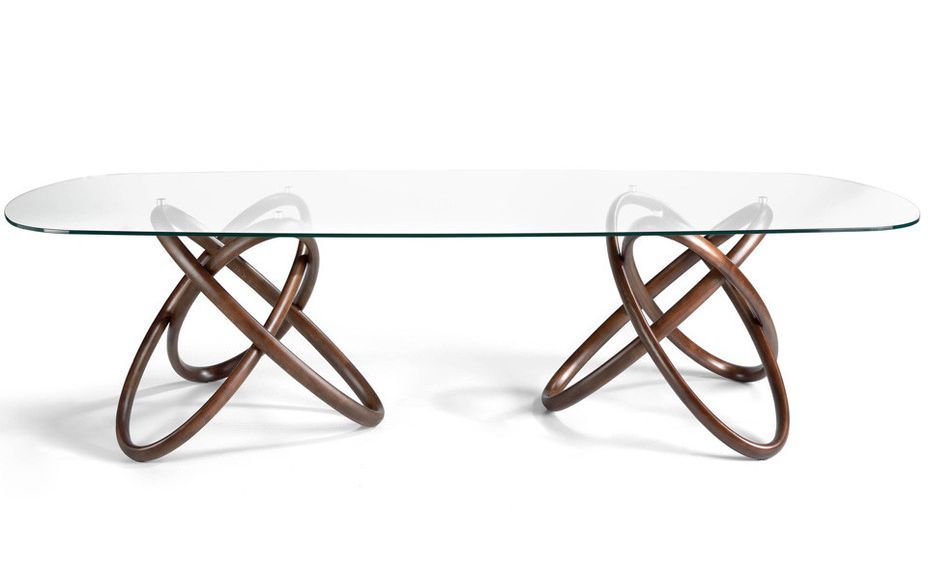 Grande table ovale torsadée bois noyer et verre trempé Artista 300 cm - Photo n°3