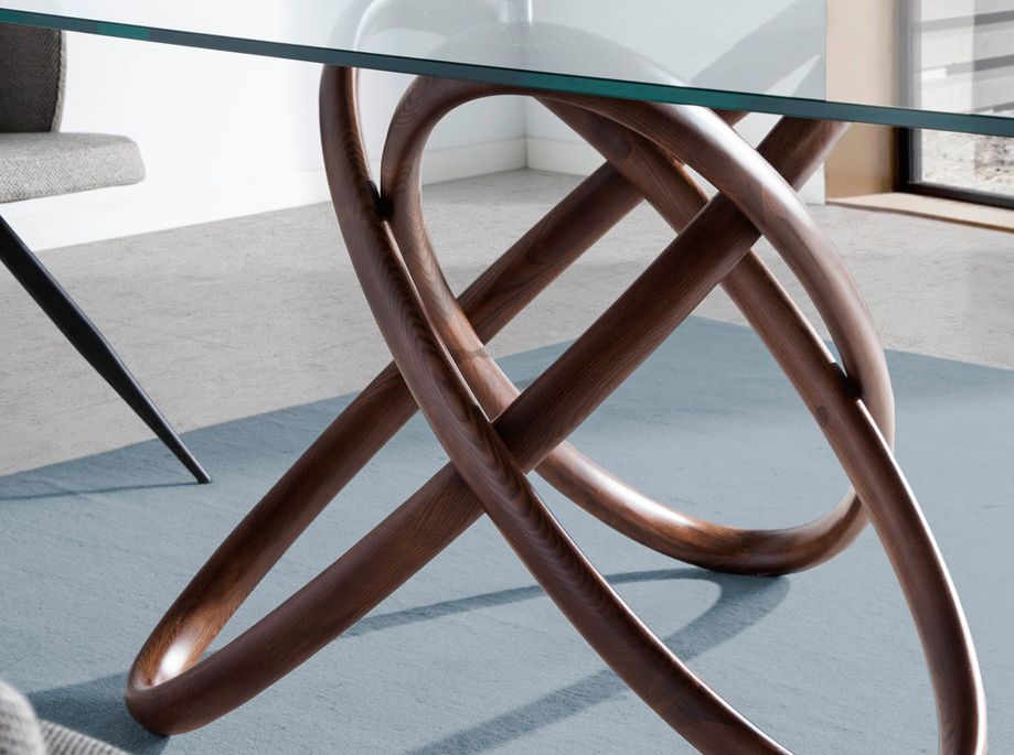 Grande table ovale torsadée bois noyer et verre trempé Artista 300 cm - Photo n°4