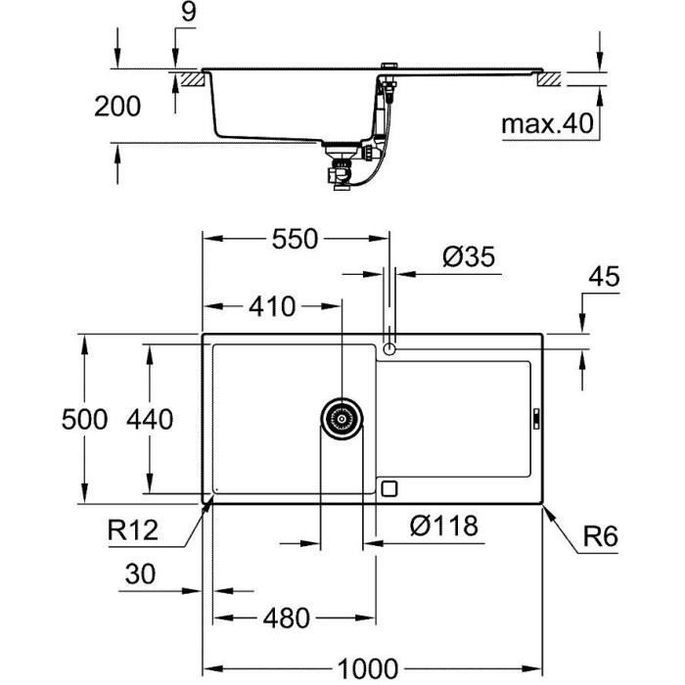 GROHE Évier en composite K500 31645AP0 - A encastrer - 1 bac - Installation égouttoir réversible - 100x50 cm - Noir granite - Photo n°3
