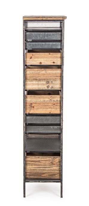 Chiffonnier industriel acier argent et bois de pin 19 tiroirs Vitrak 59 cm - Photo n°7