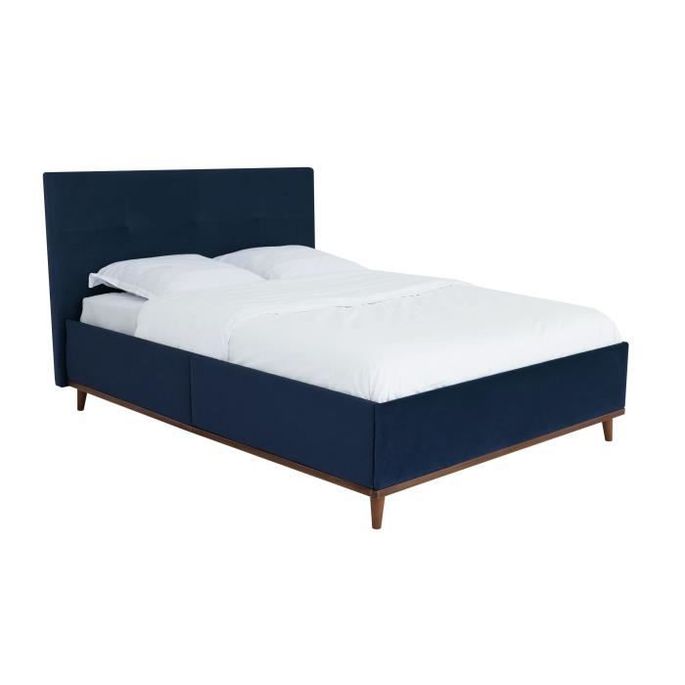 Koos Lit Adulte 140 X 190 Cm Avec Tete De Lit Velours Bleu Marine Lestendancesfr 