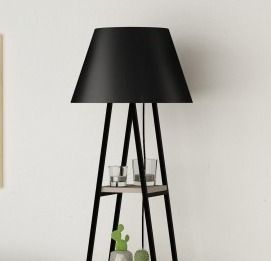 Lampadaire 4 étagères tissu noir et bois anthracite et taupe Kasper 165 cm - Photo n°3