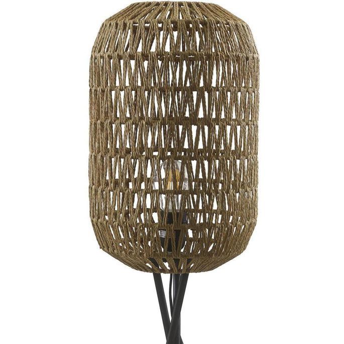 Lampadaire papier effet rotin beige et pieds métal noir Pido - Photo n°4