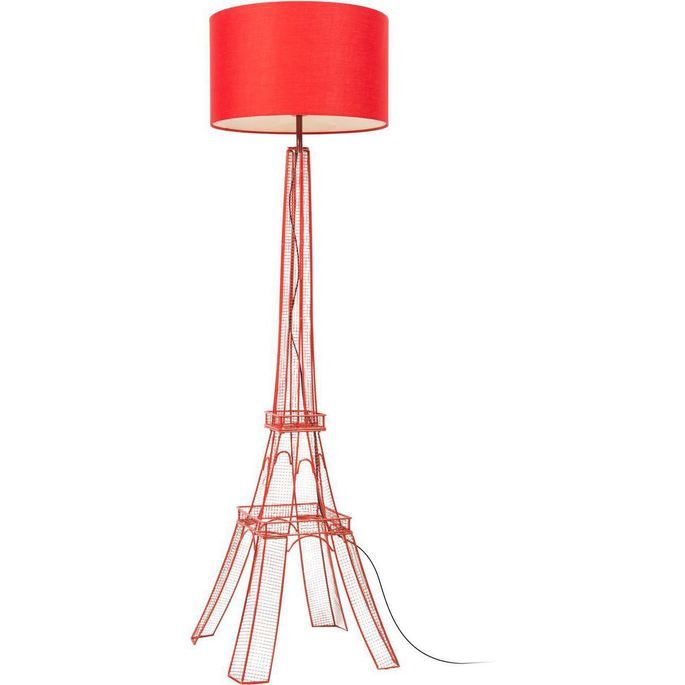 Lampadaire tissu et pied métal rouge Eiffel Torre - Photo n°1