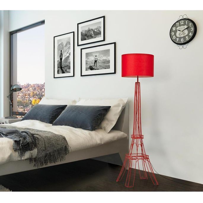 Lampadaire tissu et pied métal rouge Eiffel Torre - Photo n°2