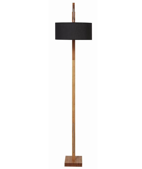 Lampadaire tissu noir et pied bois clair Nilo - Photo n°4