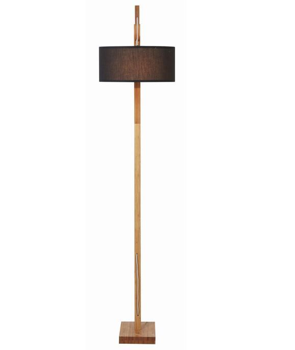 Lampadaire tissu noir et pied bois clair Nilo - Photo n°5