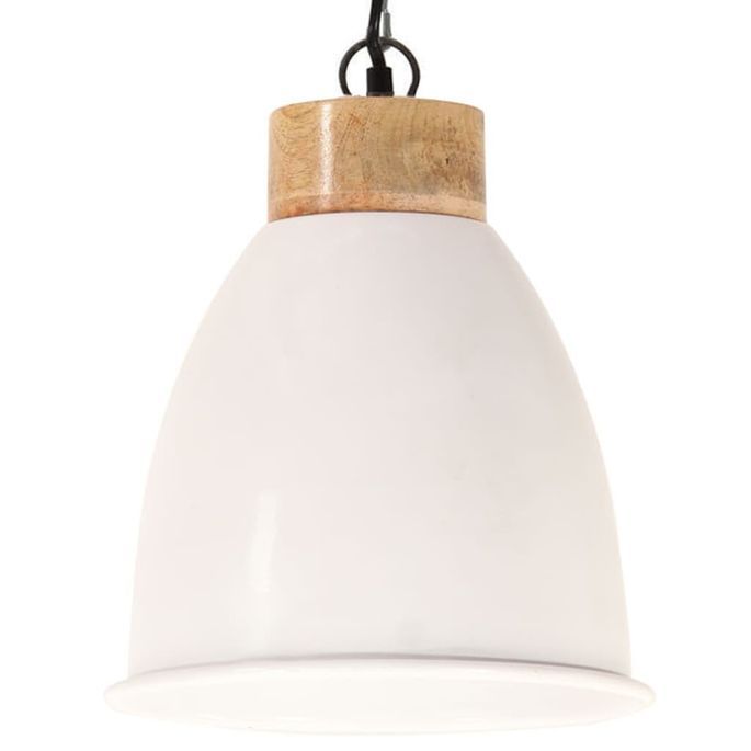 Lampe suspendue industrielle Blanc Fer et bois solide 23 cm E27 - Photo n°3