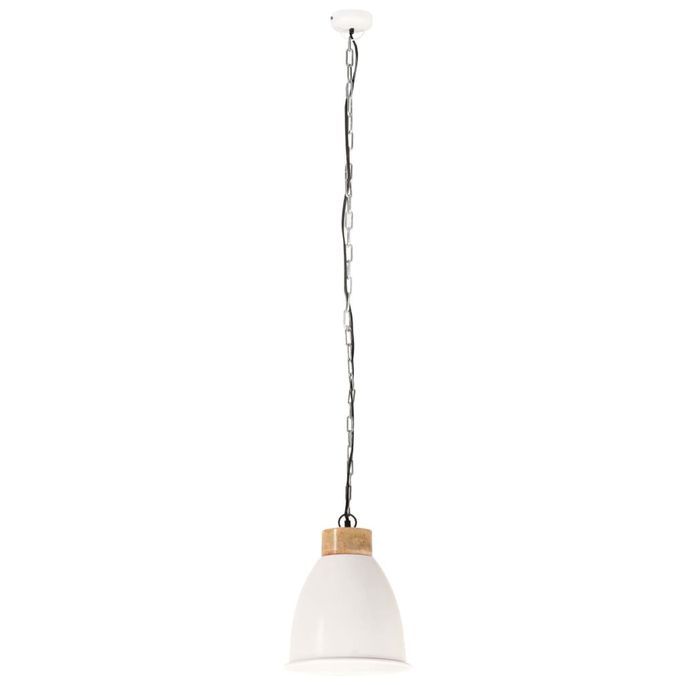 Lampe suspendue industrielle Blanc Fer et bois solide 23 cm E27 - Photo n°4