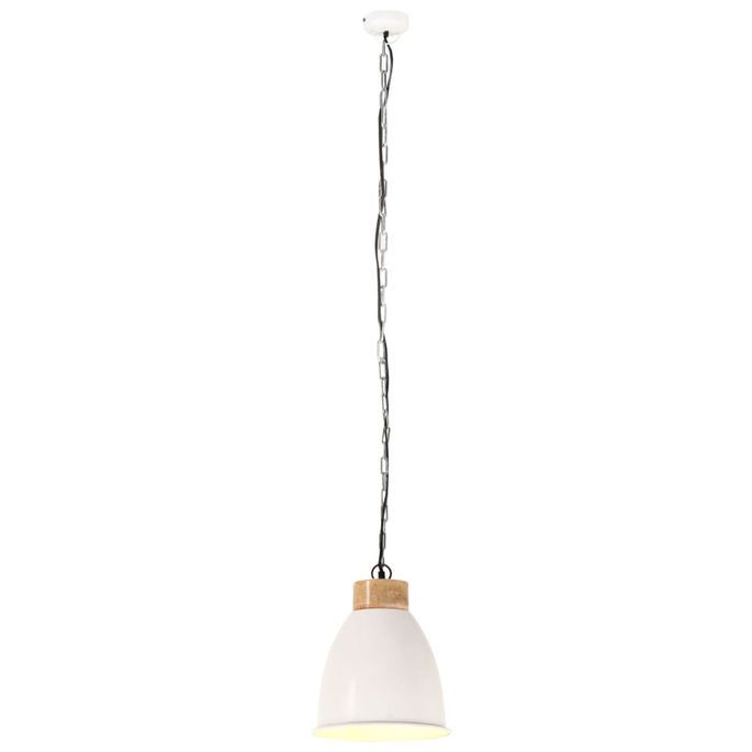 Lampe suspendue industrielle Blanc Fer et bois solide 23 cm E27 - Photo n°5