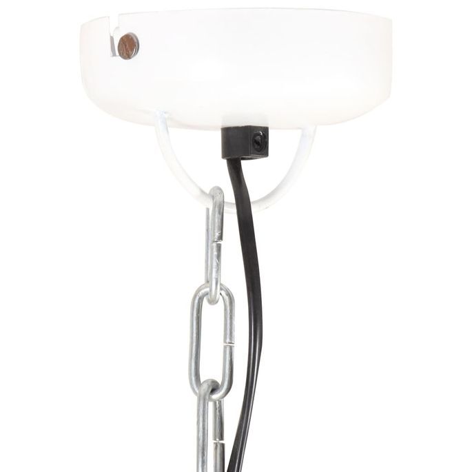 Lampe suspendue industrielle Blanc Fer et bois solide 23 cm E27 - Photo n°6