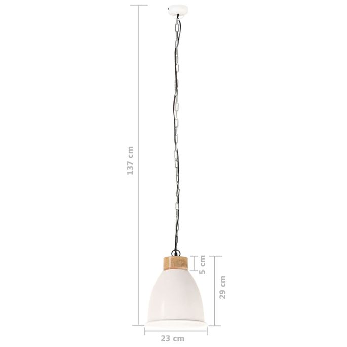 Lampe suspendue industrielle Blanc Fer et bois solide 23 cm E27 - Photo n°9