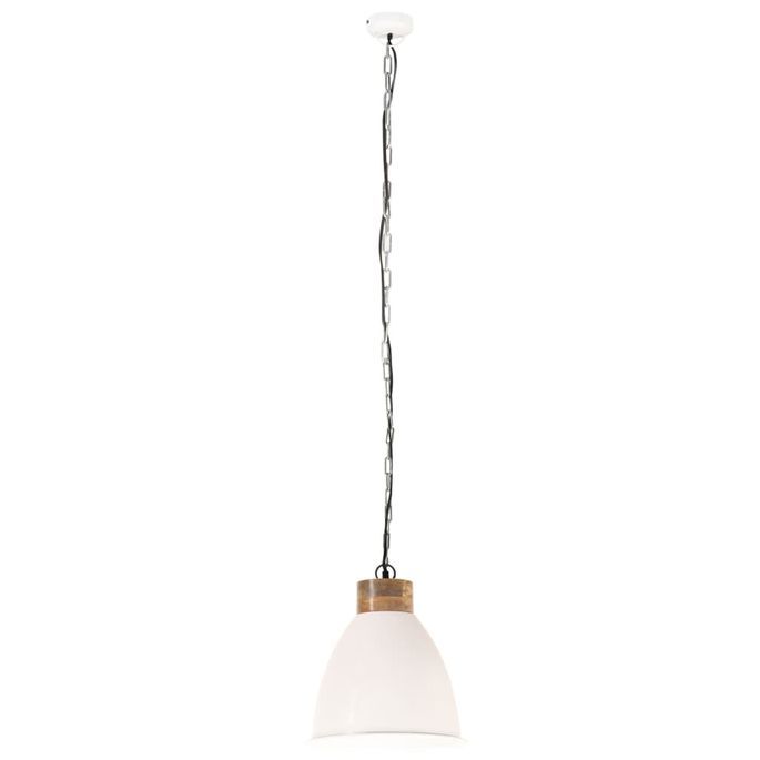 Lampe suspendue industrielle Blanc Fer et bois solide 35 cm E27 - Photo n°4