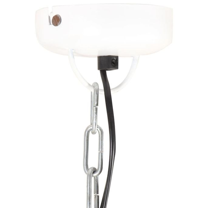 Lampe suspendue industrielle Blanc Fer et bois solide 35 cm E27 - Photo n°6