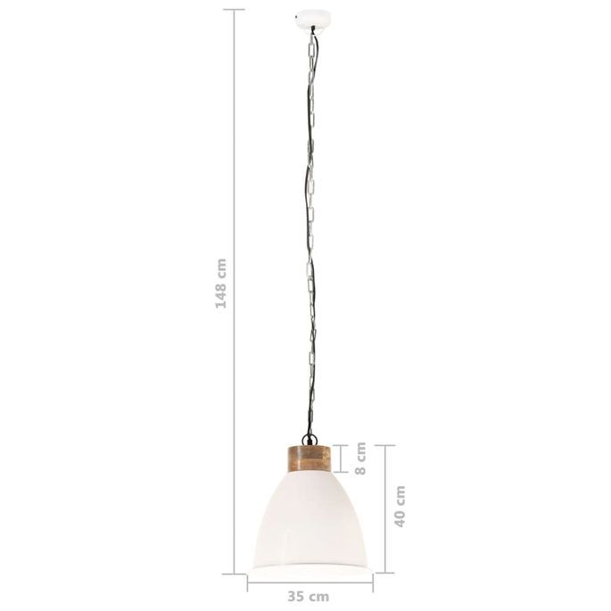 Lampe suspendue industrielle Blanc Fer et bois solide 35 cm E27 - Photo n°9