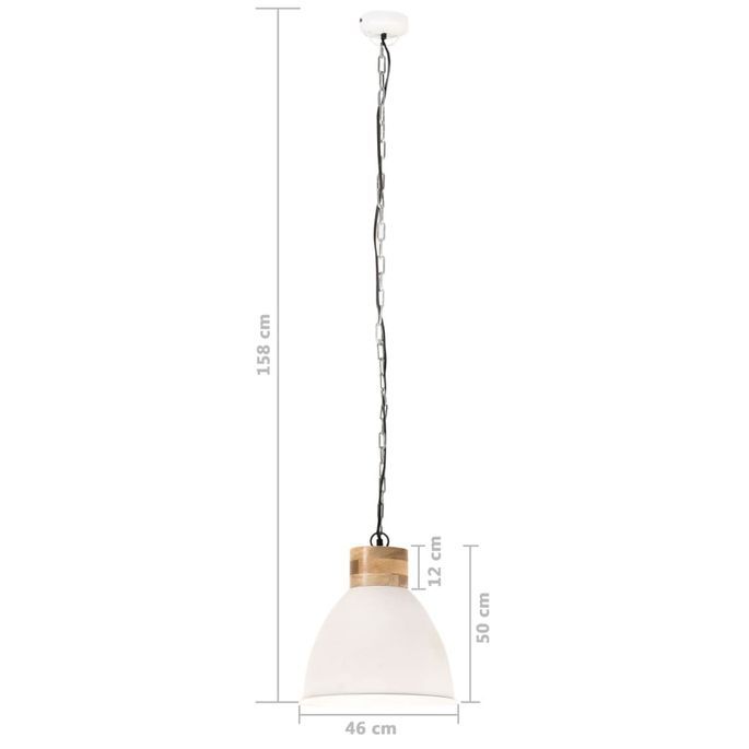 Lampe suspendue industrielle Blanc Fer et bois solide 46 cm E27 - Photo n°9