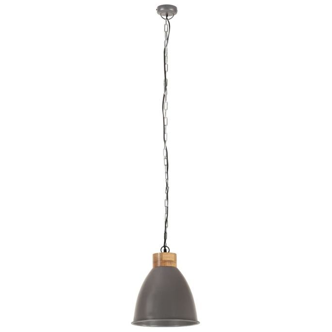 Lampe suspendue industrielle Gris Fer et bois solide 35 cm E27 2 - Photo n°4