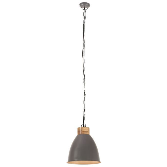Lampe suspendue industrielle Gris Fer et bois solide 35 cm E27 2 - Photo n°5