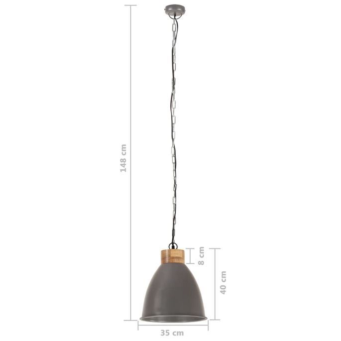 Lampe suspendue industrielle Gris Fer et bois solide 35 cm E27 2 - Photo n°9