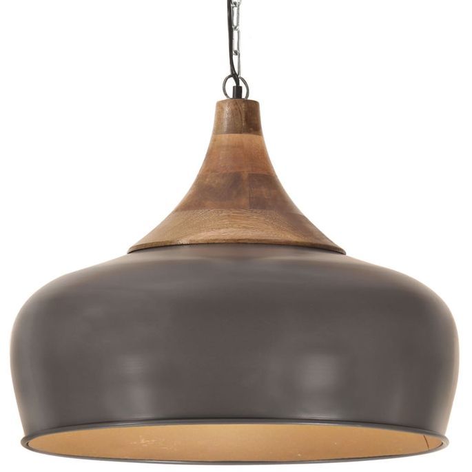 Lampe suspendue industrielle Gris Fer et bois solide 45 cm E27 - Photo n°1