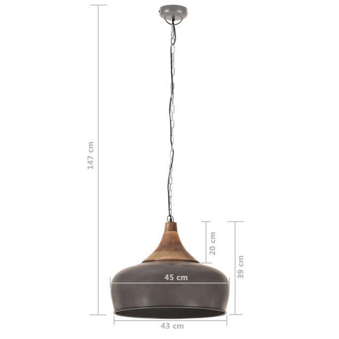 Lampe suspendue industrielle Gris Fer et bois solide 45 cm E27 - Photo n°9