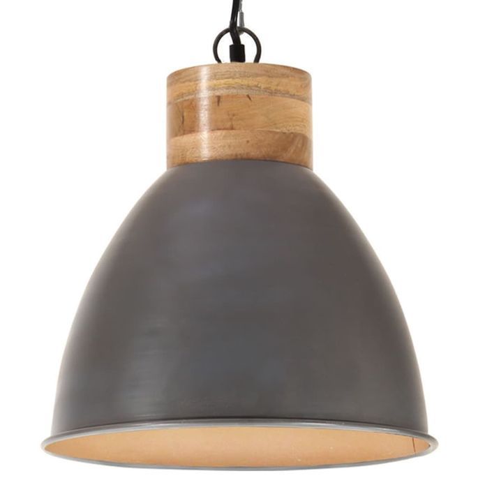 Lampe suspendue industrielle Gris Fer et bois solide 46 cm E27 - Photo n°1