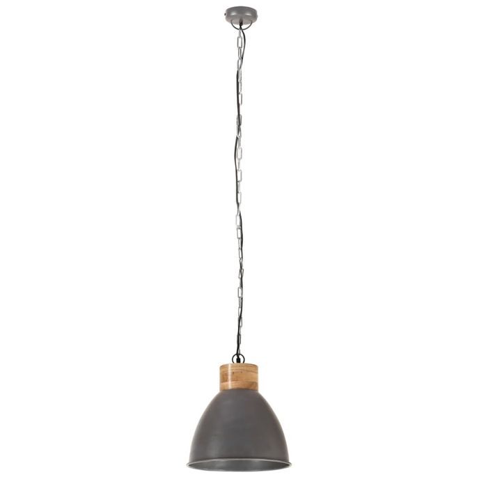Lampe suspendue industrielle Gris Fer et bois solide 46 cm E27 - Photo n°4