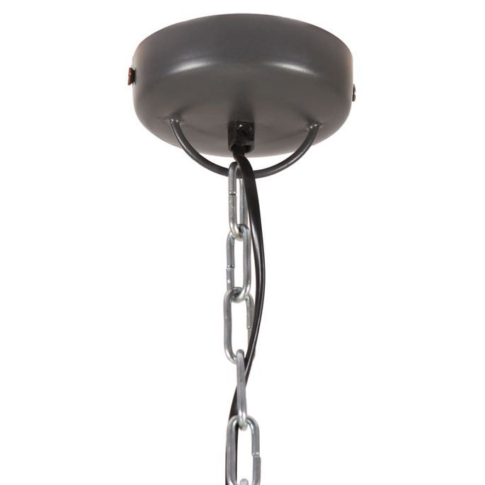 Lampe suspendue industrielle Gris Fer et bois solide 46 cm E27 - Photo n°6
