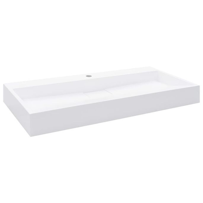 Lavabo 100x46x11 cm Fonte minérale/marbre Blanc - Photo n°1