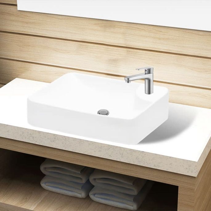 Lavabo à trou pour robinet céramique Blanc pour salle de bain - Photo n°1