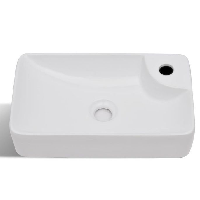 Lavabo à trou pour robinet céramique Blanc pour salle de bain - Photo n°4