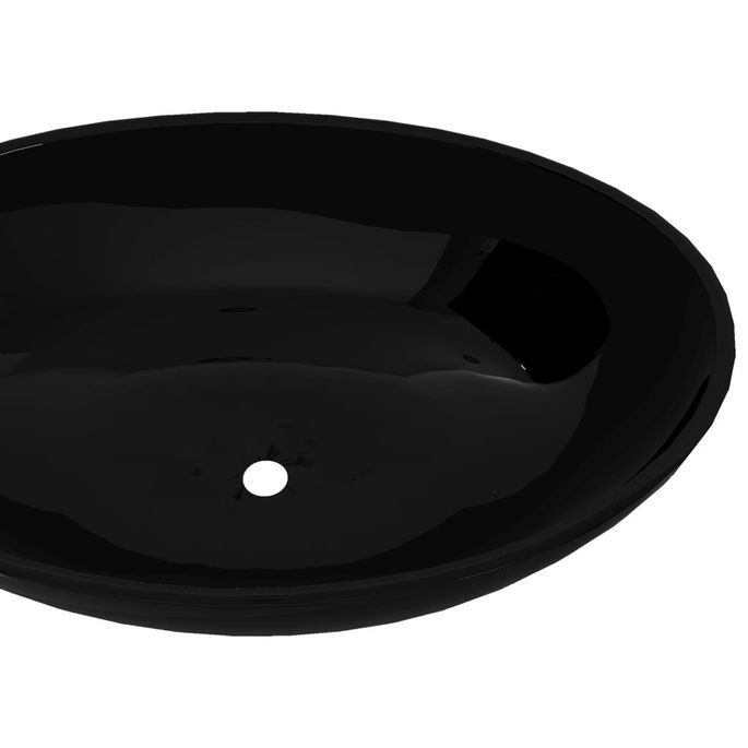Lavabo ovale Céramique 40 x 33 cm Noir - Photo n°4