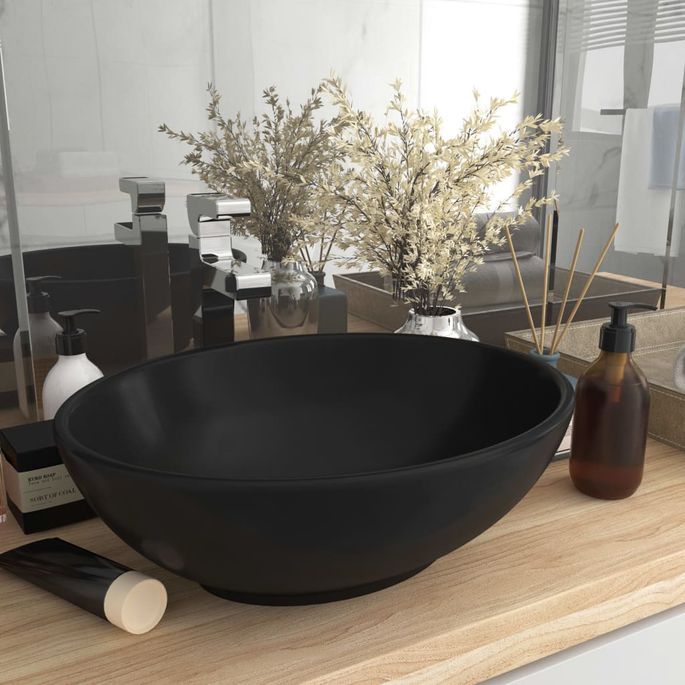 Lavabo ovale de luxe Noir mat 40x33 cm Céramique - Photo n°2