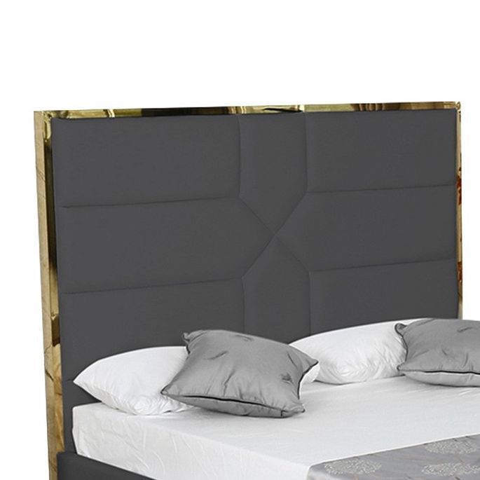 Lit 160x200 cm avec coffre de rangement et tête de lit simili gris et laiton Delhie - Photo n°5