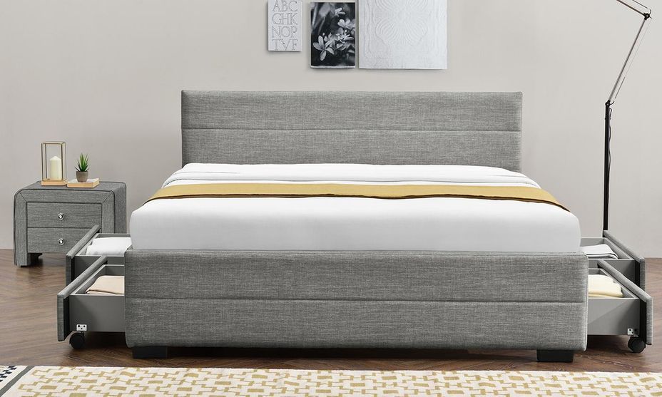 Lit 4 tiroirs 140x190 cm tissu lin gris clair Souba - Photo n°4