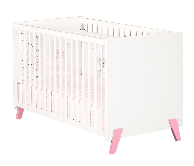 Lit 60x120 cm bois laqué blanc et rose Joy - Photo n°2