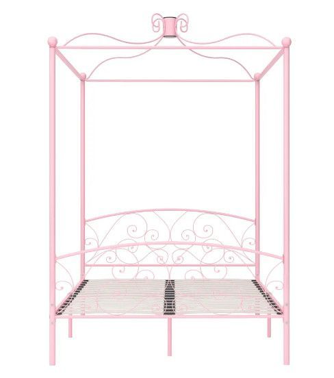 Lit à baldaquin métal rose Donkl 140x200 cm - Photo n°3