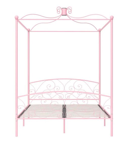 Lit à baldaquin métal rose Donkl 160x200 cm - Photo n°3