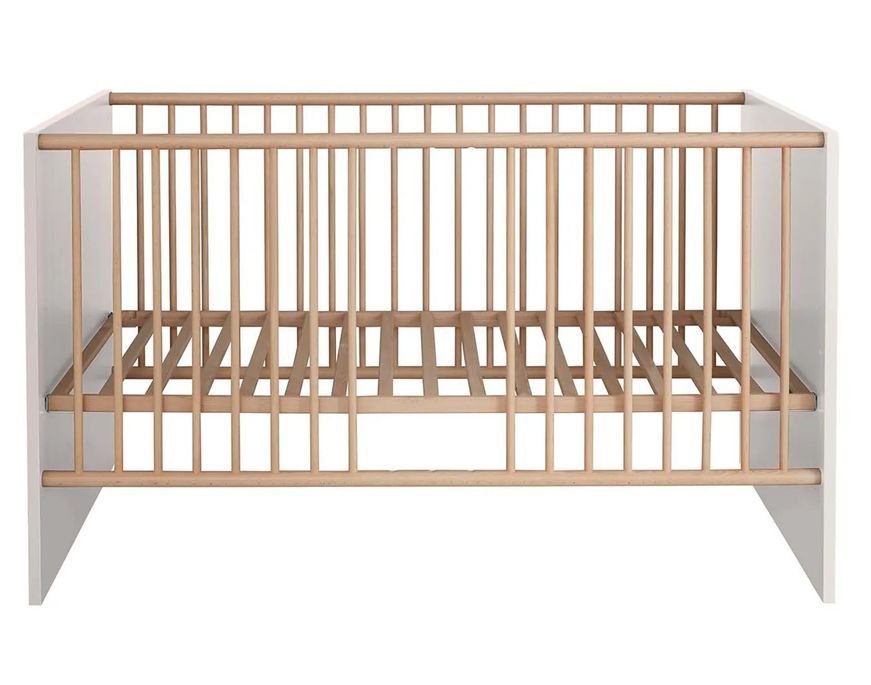 Lit à barreaux 70x140 cm mélaminé blanc et bois clair Mathys - Photo n°1