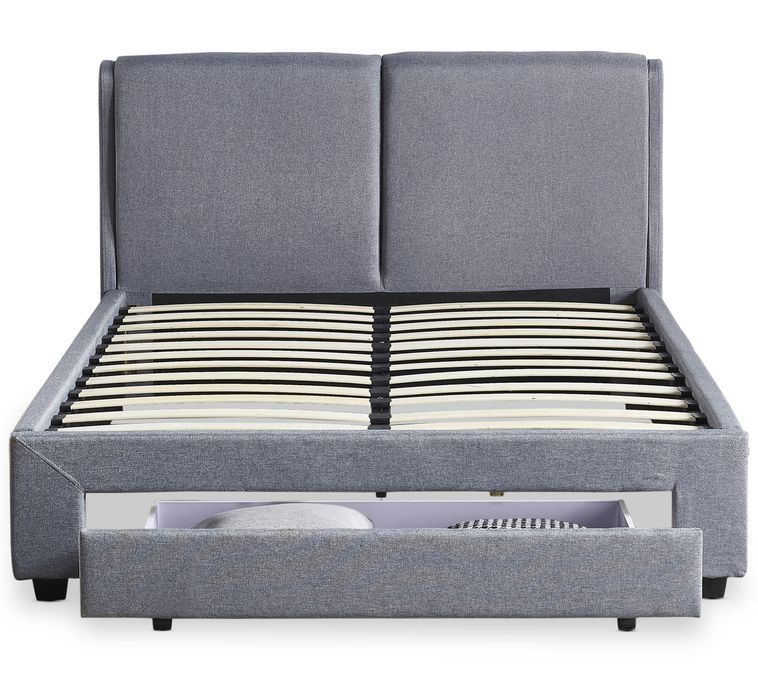 Lit adulte 140x190 cm avec tiroir et sommier tissu gris Frolle - Photo n°3